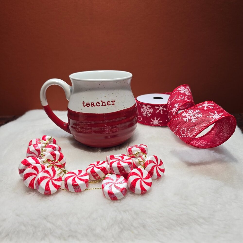 Belle Maison Teacher Mug Ceramic Coffee Tea Soup Cup Red & White 18 oz to Brim